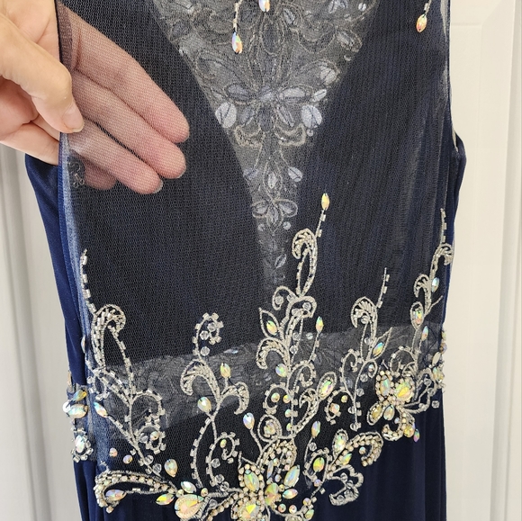 Tony Bowls Size 0 Dark Blue Sequined Prom Dress - worn one time - Picture 6 of 11
